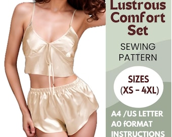 Sleepwear Sewing Pattern | Camisole & Shorts | Loungewear PDF Pattern XS-4XL | Pajama DIY | include Instructions