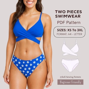 Reversible Bikini Sewing Pattern | Crossover Top & Mid Rise Bottom | PDF Swimsuit Pattern XS-3XL