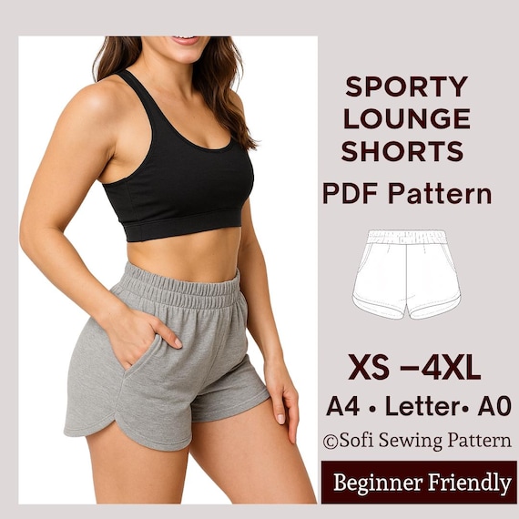 Lounge Shorts Sewing Pattern | High Waist Knit Shorts with Pockets | XS-4XL | A4 US Letter A0 | Easy Beginner DIY