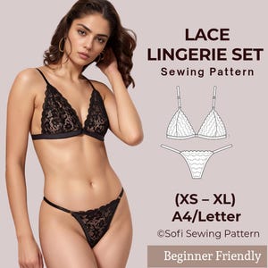 Naaipatroon voor kanten lingerie | Bralette en verstelbare string (pdf-patroon) | DIY lingerieset | Maten (XS tot XL) | Inclusief instructies