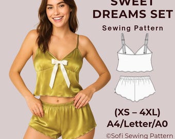 Cami and Shorts Set Sewing Pattern PDF, Size XS-4X, Silk Pajama Pattern, Digital Download, Sleepwear Pattern, Curvy Sewing Pattern