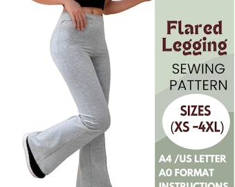 High-Waisted Flared Leggings Sewing Pattern – Sleek and Comfortable, Sizes XS to 4XL –  Include instructions