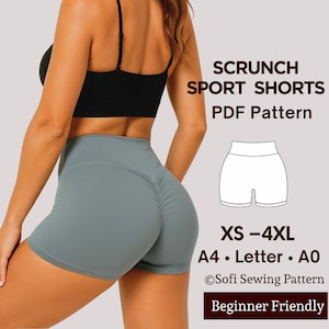 Cheeky gym shorts | Scrunch Booty Shorts Sewing Pattern | High Waist Workout Shorts | DIY Activewear | Sizes XS-4XL | Instructions and Video