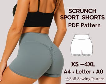 Cheeky gym shorts | Scrunch Booty Shorts Sewing Pattern | High Waist Workout Shorts | DIY Activewear | Sizes XS-4XL | Instructions and Video