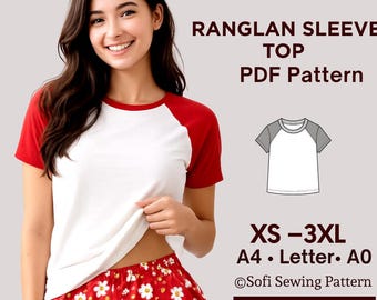 Raglan T-Shirt Pattern PDF | Easy Beginner Pajama Top Sewing Pattern | Sizes XS-3XL Instant Download