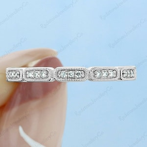 1.5mm Colorless Moissanite Wedding Band Womens 14K SOLID White Gold Full Eternity Pave Wedding Ring, Custom Made Wide Wedding Band For Her