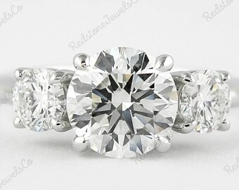 Vintage Art Deco Moissanite Three Stone 14K White Gold Engagement Ring