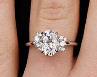 Oval Moissanite Engagement Ring, 14K Gold Art Deco Bridal Ring