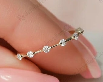 Moissanite Wedding Band, Bubble Prong Set, Dainty Stacking Ring