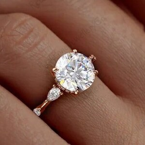 Dainty Engagement Ring/ 7.5mm Round Cut Moissanite Ring/ 14K Rose Gold Ring/ Prong Set Ring/ Stack Ring/ Promise Bridal Ring/ Ring For Women