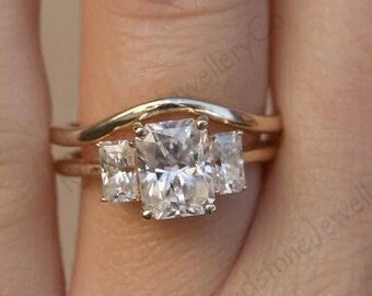 Radiant Cut Moissanite Three Stone Engagement Ring