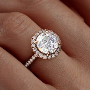 Hidden Halo Engagement Ring/ 8.0mm Round Cut Moissanite Ring/ Promise Ring/ 14K Gold Ring/ Handmade Stacking Ring/ Anniversary Ring Gifts