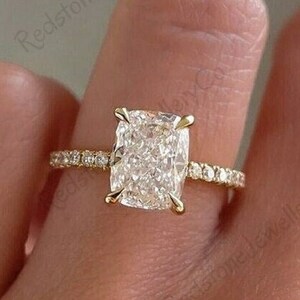 2.0TW Cushion Cut Moissanite Engagement Ring | Yellow Gold Hidden Halo
