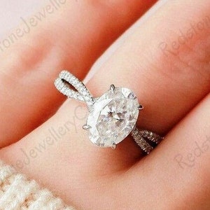 8x6 MM Oval Cut Moisusanite Ring Oval Cut Diamond,Ovel  Pave Engagement ing 14k White Gold/Bridal Ring Oval Cut Halo Split Shank Ring