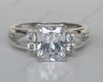 2.50CT Radiant Cut Moissanite Engagement Ring, 14k White Gold Split Shank