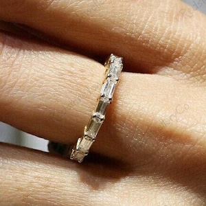 Full Eternity Wedding Band | 0.40 TW Baguette Colorless Moissanite Band | Engagement Ring | 14K White Gold | Bridal Set | 3/4 Eternity Band