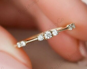 Minimalist Diamond Wedding Band, 0.27 CT Round Moissanite Engagement Ring