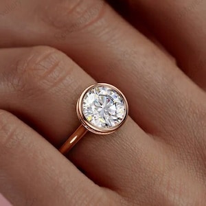 Hidden Halo Engagement Ring/ 8.0mm Round Cut Moissanite Ring/ Promise Ring/ 14K Gold Ring/ Handmade Stacking Ring/ Anniversary Ring Gifts