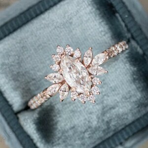 1.55CT Marquise cut Moissanite Starburst Engagement Ring, Pave Setting Halo Wedding Ring, Half Eternity Diamond Band Promise Ring 925 Silver