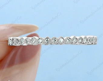 Moissanite Wedding Band, 0.35 CT Round Cut, Bezel Set White Gold Ring