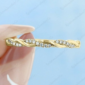 14K Diamant Twisted Ehering /Round Ring / Twisted Band / Diamant Twisted Ring / Diamant Seil Ring / Matchable Band / Stapelbarer Ring