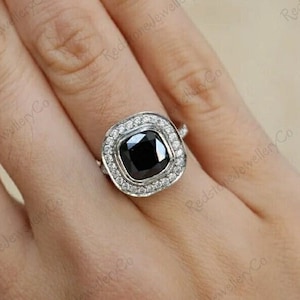 warmth リング 2.58 TC Black Onyx Cushion Cut Ring • Bezel Setting