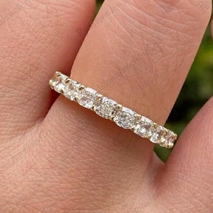 U-Prong Cushion Cut Moissanite Wedding Band, Art Deco 10K/14K/18K Solid Yellow Gold Full Eternity Band Wedding, Anniversary Ring for Women