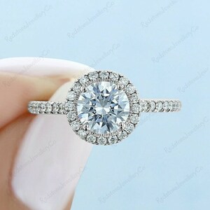 1.60 ctw Round Classic Halo Ring, Wedding Ring, Man Made Diamond Simulants,Half Eternity Ring, Engagement Ring, Promise Ring Sterling Silver
