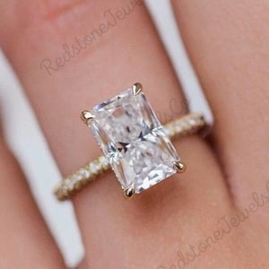 3.07 CT Radiant Cut Moissanite Ring, Forever One, Ice Crushed Radiant Cut Ring, Engagement Wedding Ring, Solitaire Ring