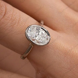 Anel de moissanite oval alongado 2.10CT/conjunto de moldura incolor anéis de noivado/anéis de casamento de diamante simulado/anéis de aniversário clássicos