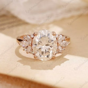 10K/14K/18K Oval Cut Moissanite Engagement Ring, 2.0Ct Oval Cluster Ring, Art Deco Vintage Ring for Woman, Floral Cluster Engagement Ring