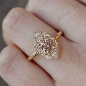 婚約指輪 ローズカット ハロー ハンドメイド ハロー 結婚指輪 カスタムメイド ブライダルリング / ハロー付き パヴェ ラウンド モアッサナイト リング 女性用