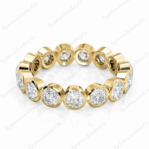 Moissanite Diamond Bezel Eternity Ring, Round Cut Ring, Solid Gold Ring, 14k Gold Wedding Band, Wedding Bands, Stackable Ring, Bezel Set