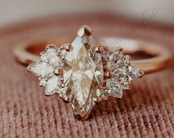 Marquise Cut Moissanite 14K Rose Gold Engagement Ring