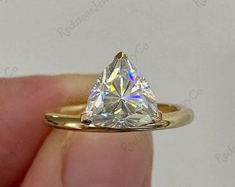 14k Yellow Gold Trillion Cut Moissanite Engagement Ring