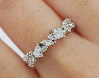Multi-Shape Moissanite Eternity Band, 14k Gold Mix Cut Ring