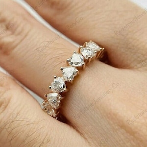 Heart Shape Moissanite Engagement Paved Wedding Band, 10K/14K/18K Solid Gold, Engagement Ring, Anniversary Gift for Her, Full Eternity Band