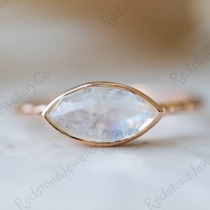 0.67CT Marquise Brilliant Cut Moissanite Bezel Ring/14K Solid Yellow Gold East And West Marquise Ring /East & West Bezel Set Ring / CZ Rings