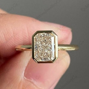 1.8CT Radiant Cut Moissanite Solitaire Ring, 14K Yellow Gold Engagement Ring, Bezel Setting, Statement Ring, Gift For Her, Anniversary Ring