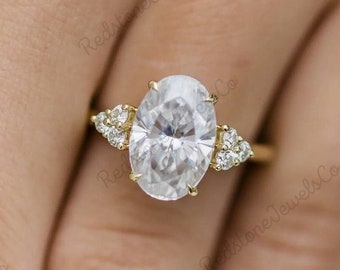 Anillo de compromiso ovalado de moissanita, estilo vintage, oro rosa art déco