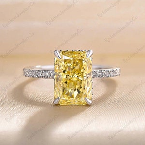 3.5CT Yellow Radiant Cut Moissanite Engagement Ring Hidden Halo & Accent White Gold Bridal Wedding Ring for Women
