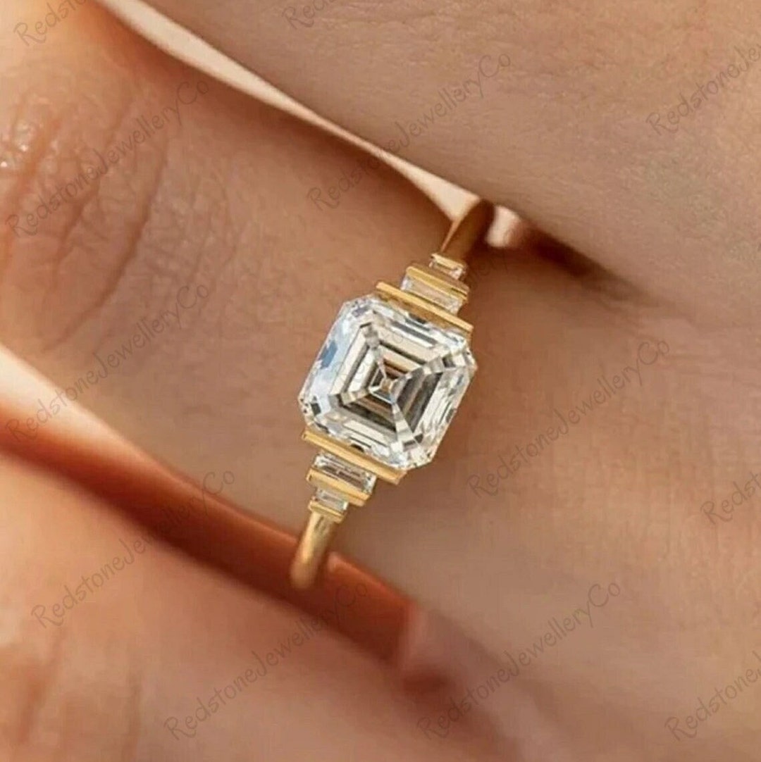 2ct Asscher Cut Moissanite Split Band Ring