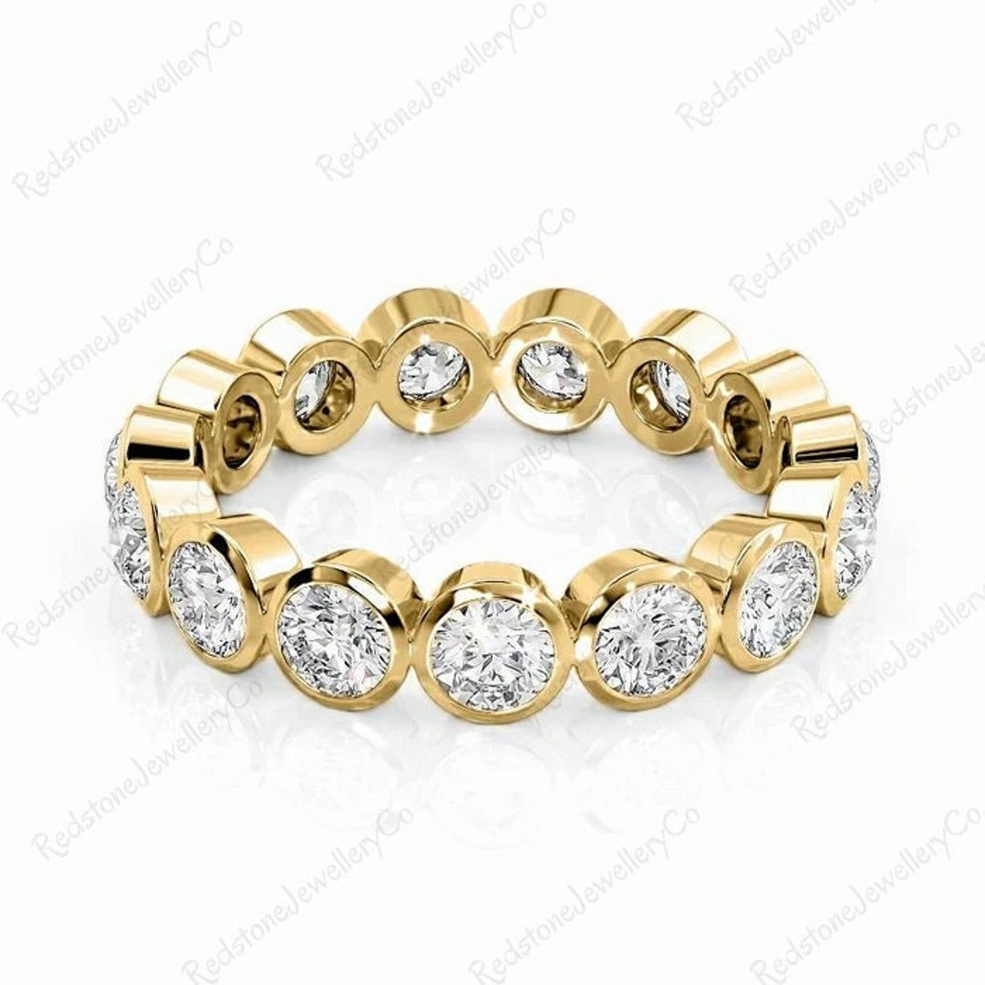Moissanite Diamond 14k Gold Bezel Eternity Ring - Etsy