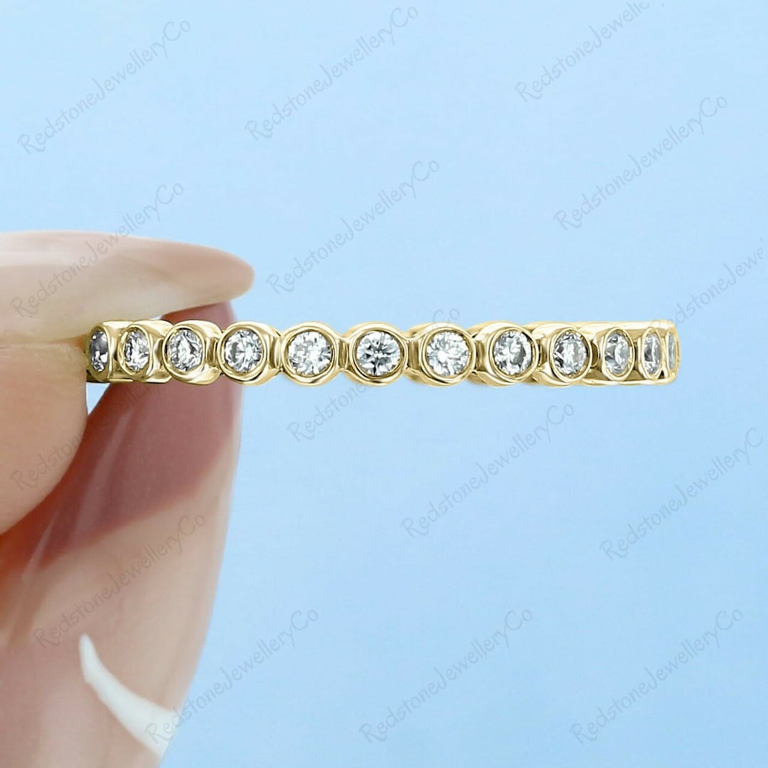 14k Gold Round Cut Moissanite Eternity Ring, Bezel Set Wedding Band - Etsy