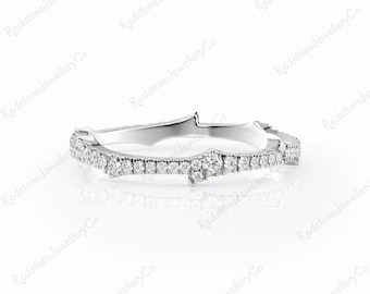 14k massivt guld diamantring i sicksack | Pave Wave stapelband