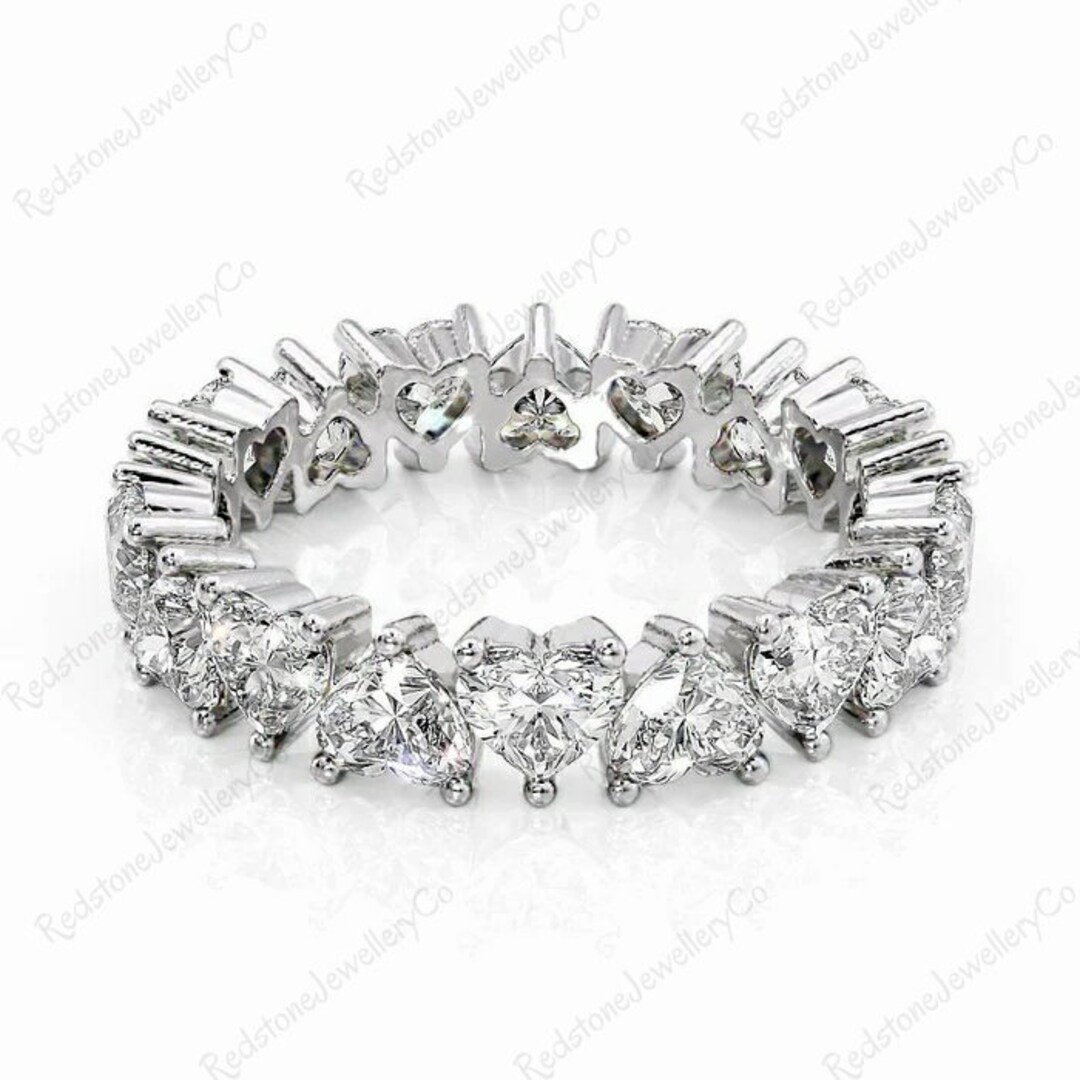 Heart Cut Moissanite Wedding Band Full Eternity Wedding Ring 14K White ...