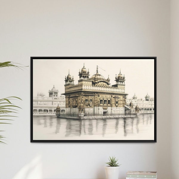 Golden Temple Pencil Sketch Framed Picture | Harmandir Sahib | Sikh Art | Wall Decor | Painting| Sikh Canvas | Sikh Wall Decor Sikh Wall Art