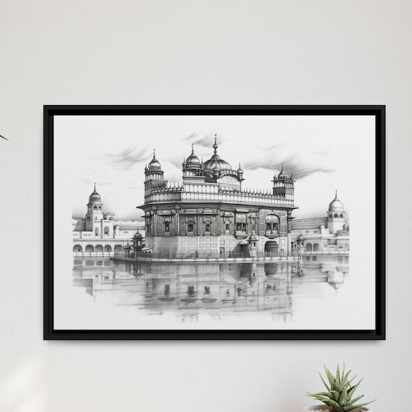 Framed Picture of Golden Temple Pencil Sketch  | Harmandir Sahib | Sikh Art | Wall Decor | Painting| Sikh Canvas | Sikh Wall Decor Sikh Art