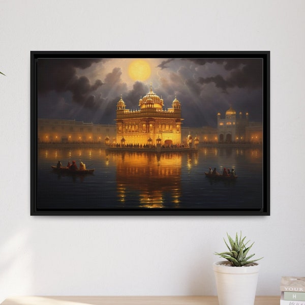 Golden temple Framed Portrait  Glittering temple with night lights Sikh painting Sikhism fantasy art Punjabi art decor wall painting art