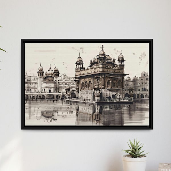 Golden Temple Pencil Sketch Framed Picture | Harmandir Sahib | Sikh Art | Wall Decor | Painting| Sikh Canvas | Sikh Wall Decor Sikh Wall Art